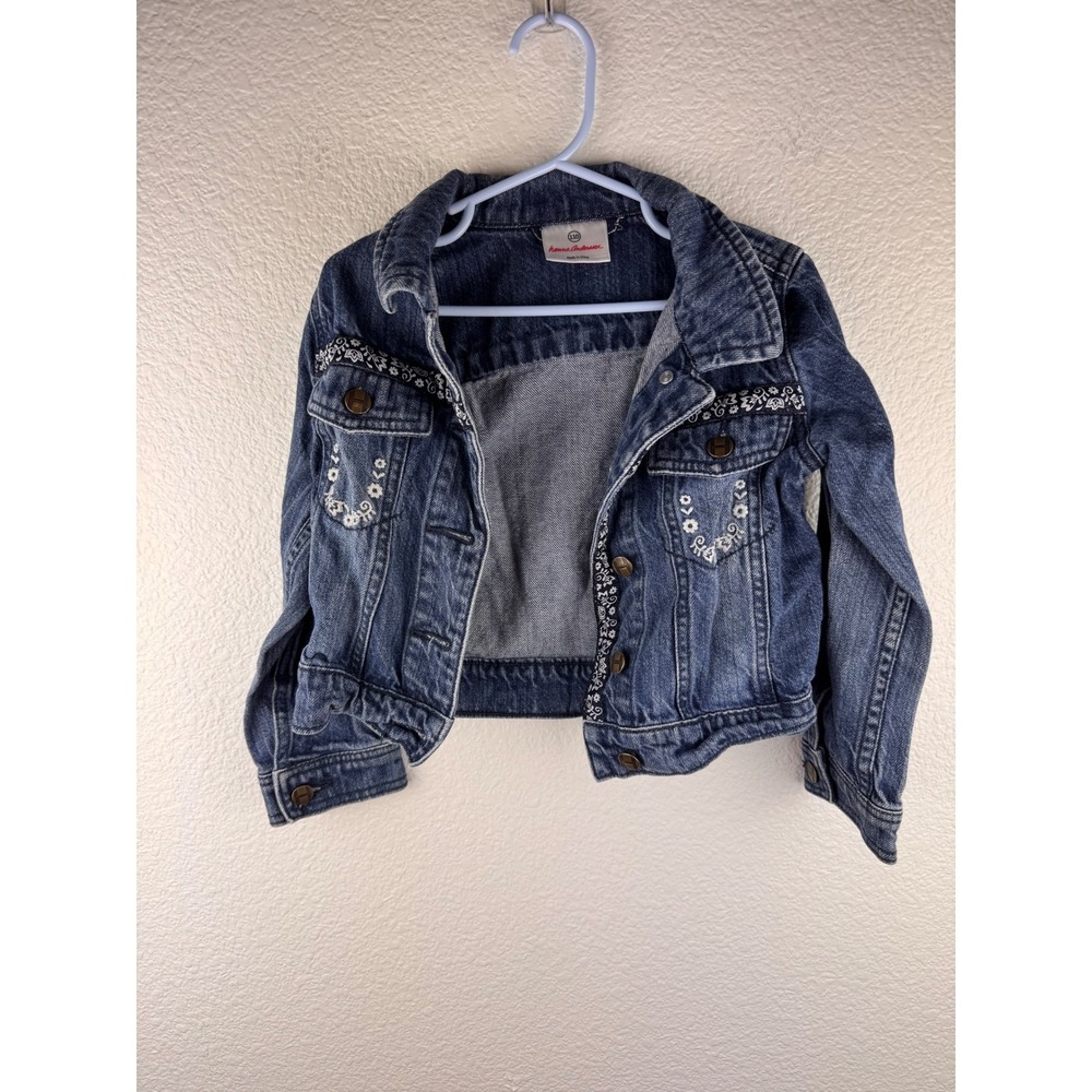 Hanna Andersson Embellished‎ Denim Jacket Distressed Floral Embroidered Size 5